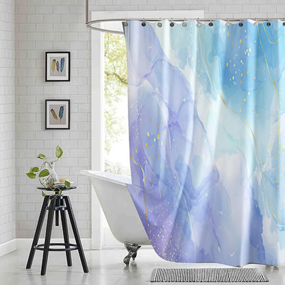 Violet Cyan Liquid Marble Bathroom Shower Curtains Gold Lines Turquoise Printed Waterproof Polyester Bathtub Curtains With Hooks