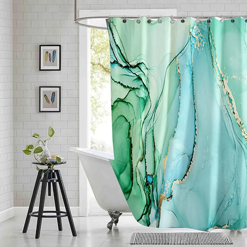 Violet Cyan Liquid Marble Bathroom Shower Curtains Gold Lines Turquoise Printed Waterproof Polyester Bathtub Curtains With Hooks