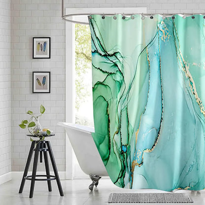 Violet Cyan Liquid Marble Bathroom Shower Curtains Gold Lines Turquoise Printed Waterproof Polyester Bathtub Curtains With Hooks
