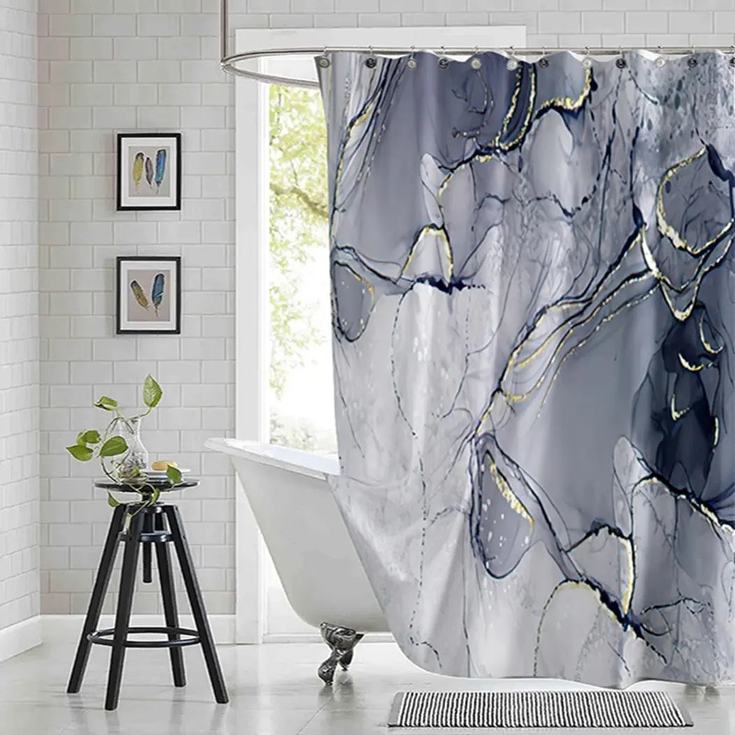 Violet Cyan Liquid Marble Bathroom Shower Curtains Gold Lines Turquoise Printed Waterproof Polyester Bathtub Curtains With Hooks