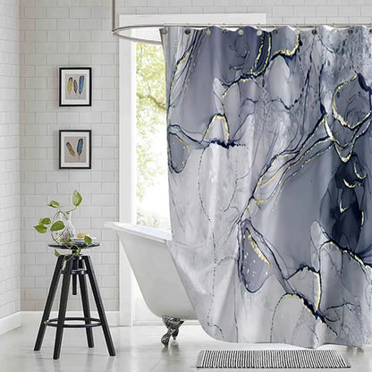 Violet Cyan Liquid Marble Bathroom Shower Curtains Gold Lines Turquoise Printed Waterproof Polyester Bathtub Curtains With Hooks