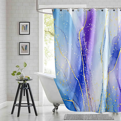Violet Cyan Liquid Marble Bathroom Shower Curtains Gold Lines Turquoise Printed Waterproof Polyester Bathtub Curtains With Hooks