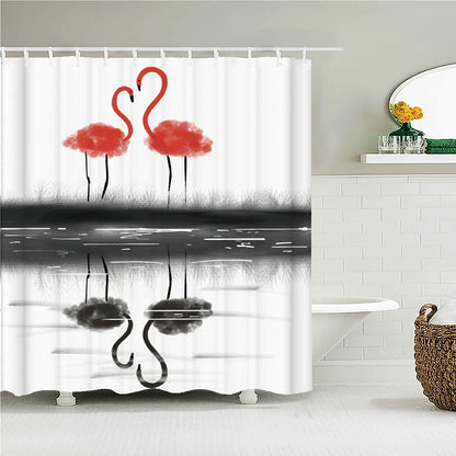 Waterproof Fabric Bathroom Curtains Flamingo Birds Plant Shower Curtain 3D Printing Decor with Hooks Bath Screen Bathroom Decor