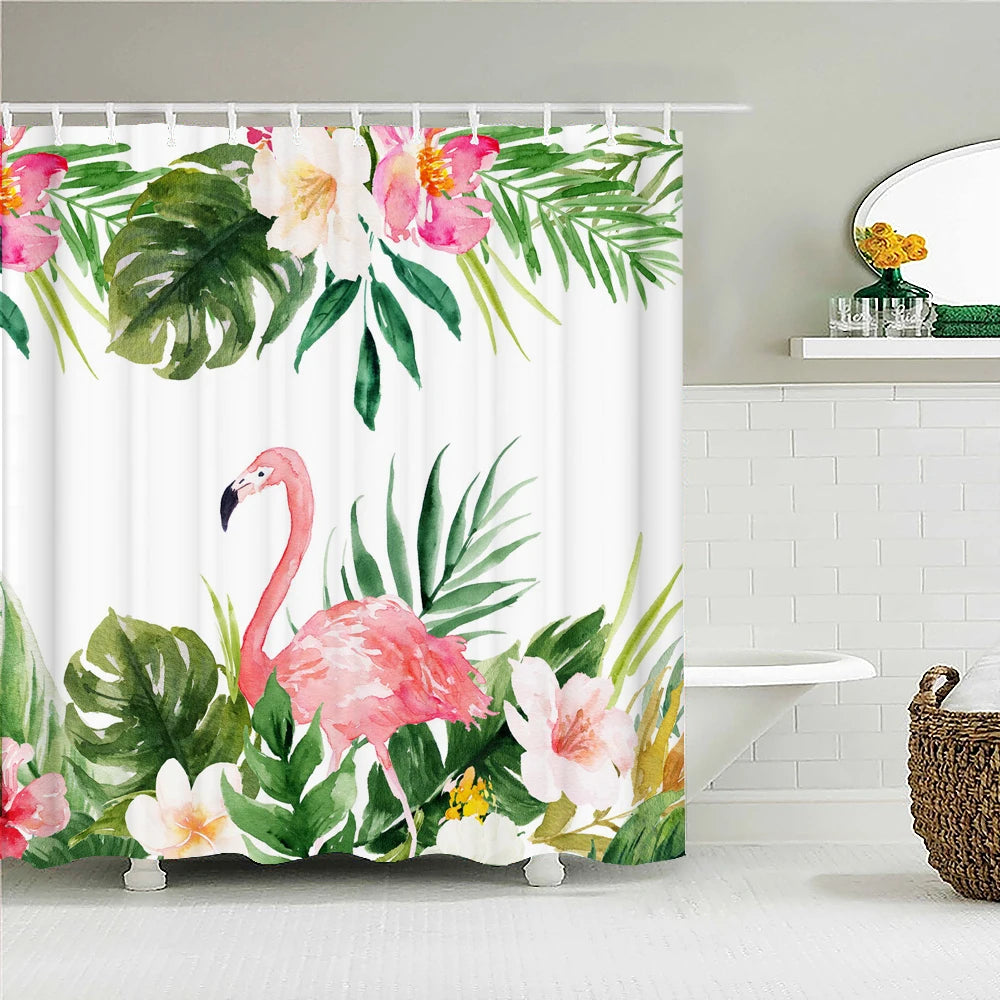 Waterproof Fabric Bathroom Curtains Flamingo Birds Plant Shower Curtain 3D Printing Decor with Hooks Bath Screen Bathroom Decor