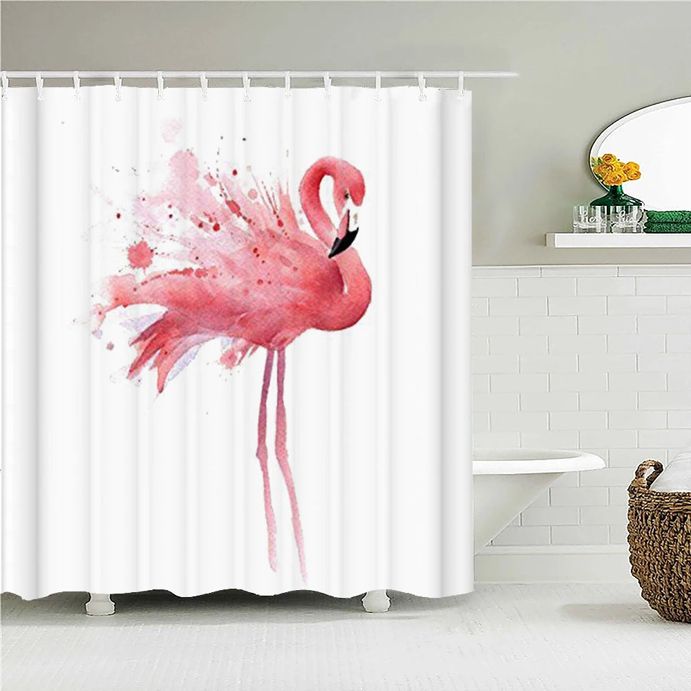 Waterproof Fabric Bathroom Curtains Flamingo Birds Plant Shower Curtain 3D Printing Decor with Hooks Bath Screen Bathroom Decor