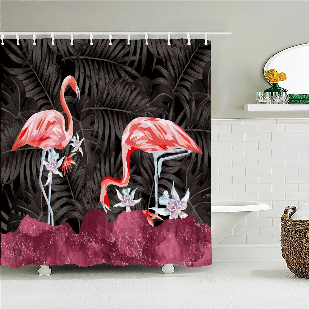 Waterproof Fabric Bathroom Curtains Flamingo Birds Plant Shower Curtain 3D Printing Decor with Hooks Bath Screen Bathroom Decor