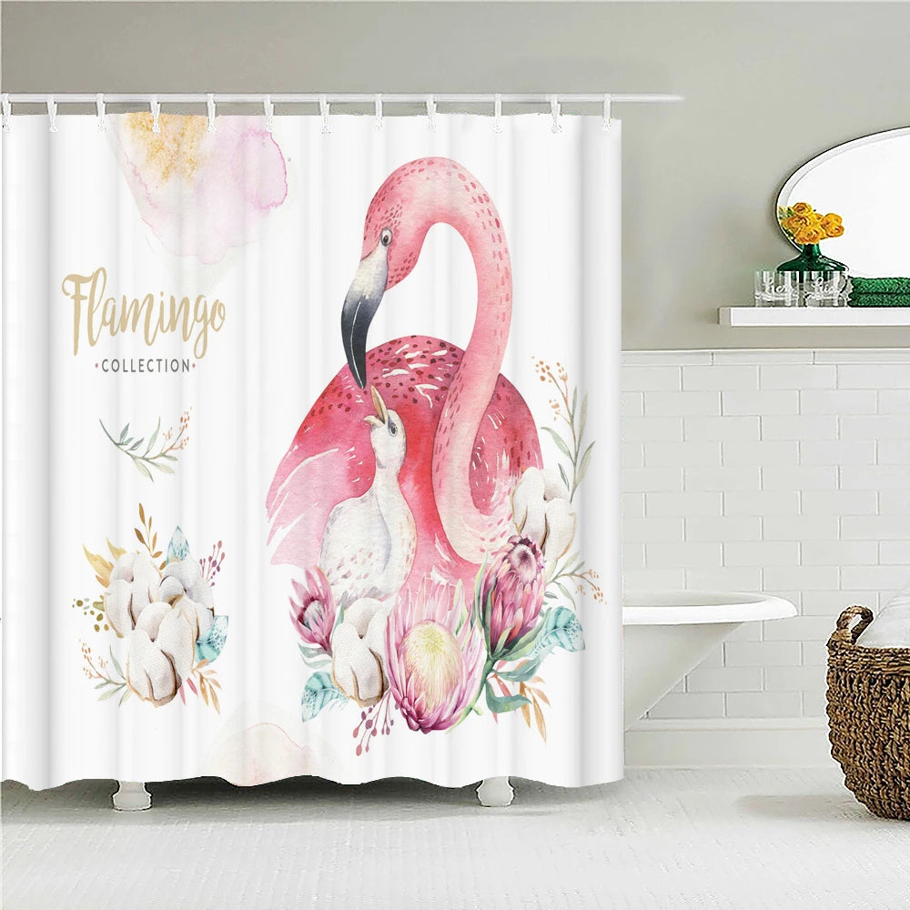 Waterproof Fabric Bathroom Curtains Flamingo Birds Plant Shower Curtain 3D Printing Decor with Hooks Bath Screen Bathroom Decor