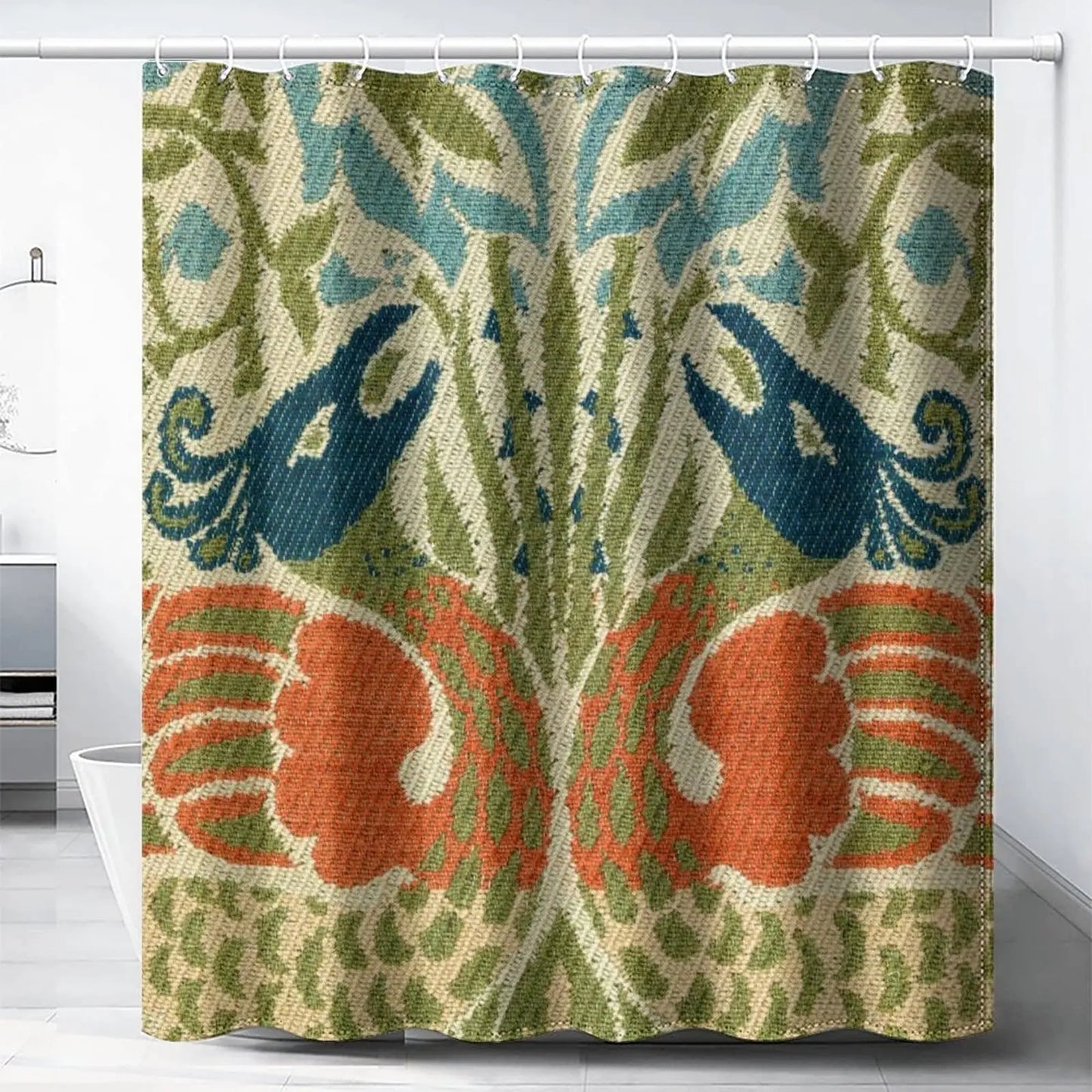 William Morris Shower Curtains Green Shower Curtain for Bathroom Waterproof Fabric Decorative Bathroom Curtains with 12 Hooks
