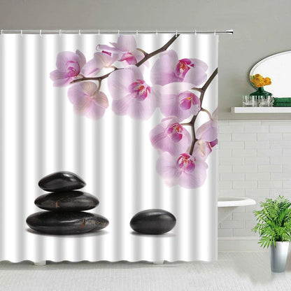 Zen Stone Buddha Flowers Scenery Shower Curtains Creativity Art Bathroom Bath Curtain With Hooks Waterproof Fabric Bathtub Decor