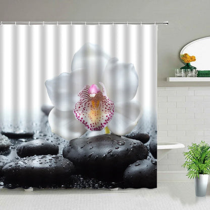 Zen Stone Buddha Flowers Scenery Shower Curtains Creativity Art Bathroom Bath Curtain With Hooks Waterproof Fabric Bathtub Decor