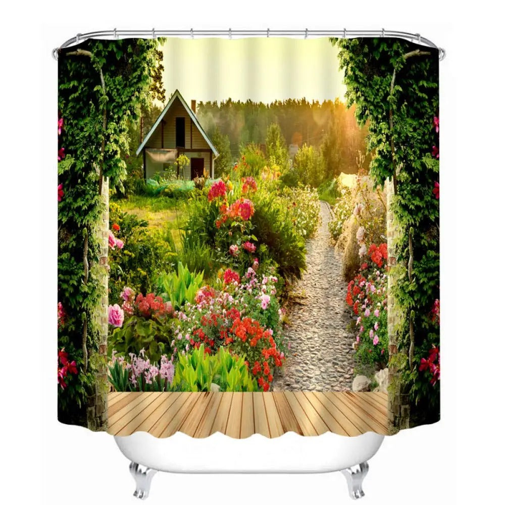 Vintage Shower Curtain,Historical French Revolution Sketch with Napoleon and Woman In Garden Artwork,Bathroom Curtain with Hooks