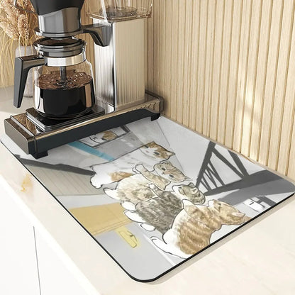 Cartoon Animal Style Mouse Pad Placemat Silicones Dish Mats Coaster Cute Cat Pattern Absorbent Drying Mat For Kitchen Coasters