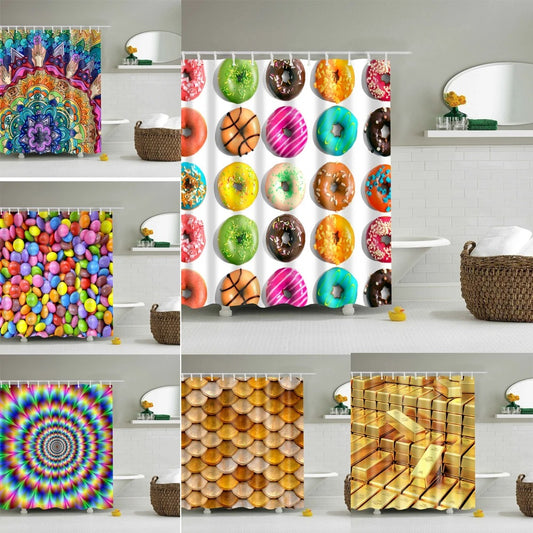 Waterproof Shower Curtain with 12 Hooks Colorful Stripes Bathroom Curtains Polyester Fabric Bath Curtain for Home Decor