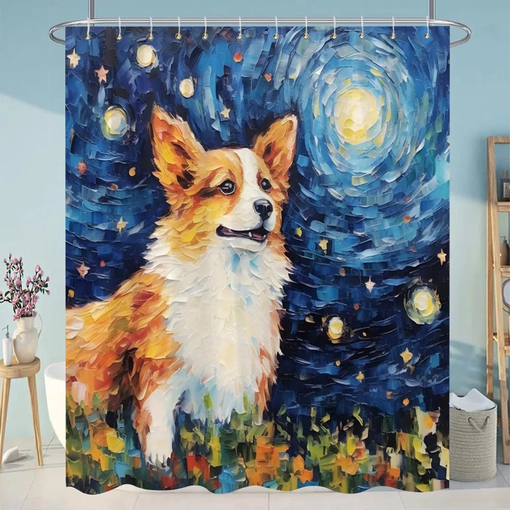 Funny Diving Cat Shower Curtain Cartoon Animals Oil Painting Style Polyester Washable Shower Curtains Bathroom Decor with Hooks