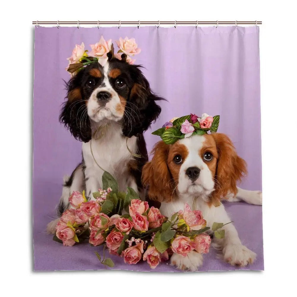 Cavalier King Charles Spaniel Dogs Shower Curtain Waterproof Polyester Fabric Bathroom Shower Curtains Bathroom Decor with Hooks