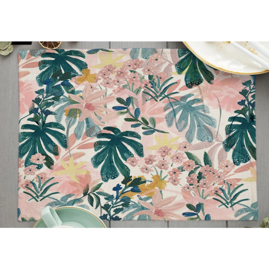 Tropical Plant Leaf Print Dining mat 32x45cm Linen Placemat Eucalyptus leaves Rose Flower Plant Drinking Cup Coaster Mats & Pads