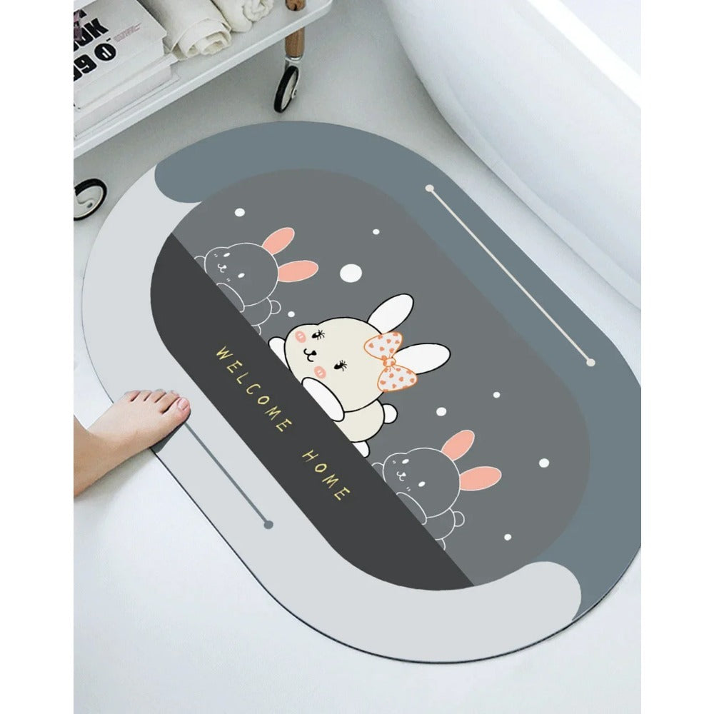 Cute Cartoon Bathroom Absorbent Pad Carpet Oval Diatom Mud Water Absorbing Bathroom Mat Quick Drying Non-slip Toilet Floor Mats