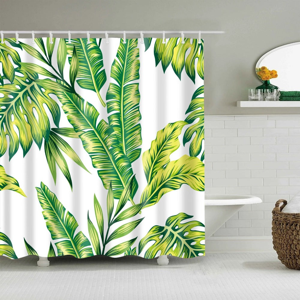 Tropical Green Plant Leaf Palm Cactus Shower Curtains Bathroom Curtain Frabic Waterproof Polyester Bathroom Curtain with Hooks