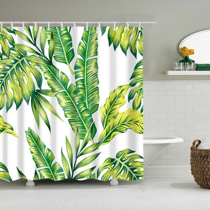Tropical Green Plant Leaf Palm Cactus Shower Curtains Bathroom Curtain Frabic Waterproof Polyester Bathroom Curtain with Hooks