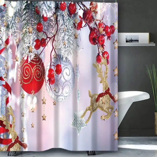 Christmas Bathing Curtain  Bathroom Shower Curtain Waterproof With 12 Hooks Home Deco 100% Polyester Washable