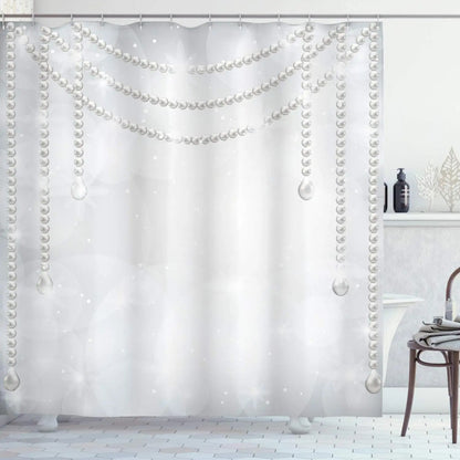 Pearls Shower Curtain,Diamonds Stones and Pearls Hanging Necklace Bridal Wedding Theme Waterproof Fabric Bathroom Curtains,Hooks