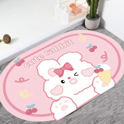 Cute Cartoon Bathroom Absorbent Pad Carpet Oval Diatom Mud Water Absorbing Bathroom Mat Quick Drying Non-slip Toilet Floor Mats