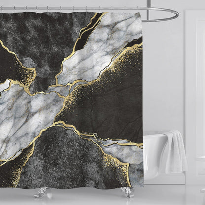 Abstract Marble Shower Curtain Blue Green Purple Jade Texture Gold Stripes Ombre Watercolor Paint,  with Hooks