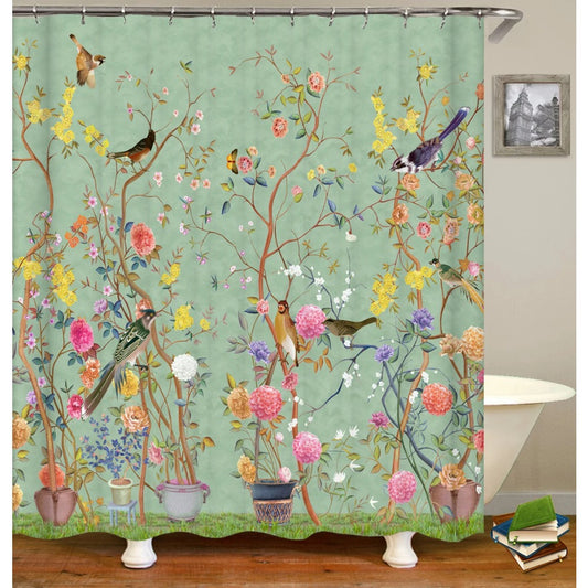 Chinese Style Flower and Birds Tree Shower Curtains Bath Curtain Waterproof Bathroom Decor With Hooks 3d Printing Bath Curtain