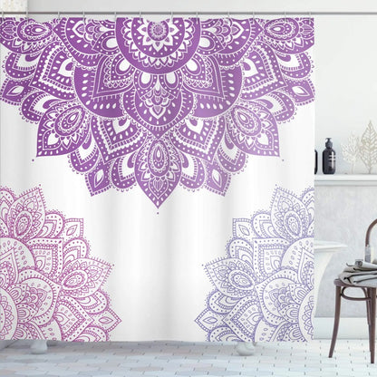 Floral Shower Curtain Eastern Mandala Design Oceanic Nautical Ombre Colors Ornamental Ethnic Illustration Fabric Bathroom Sets