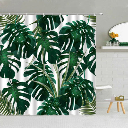 Green Tropical Plant Monstera Palm Leaf Shower Curtain Spring Plant Theme Fashion Waterproof Fabric Home Bathroom Decor Curtains