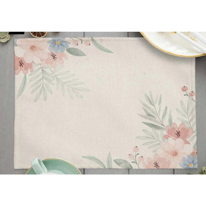 Tropical Plant Leaf Print Dining mat 32x45cm Linen Placemat Eucalyptus leaves Rose Flower Plant Drinking Cup Coaster Mats & Pads