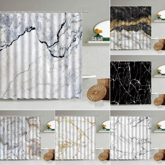 Marble Striped Shower Curtain White Gray Gold Black Simple Design Bathroom Accessories Decorative Waterproof Screen with Hooks