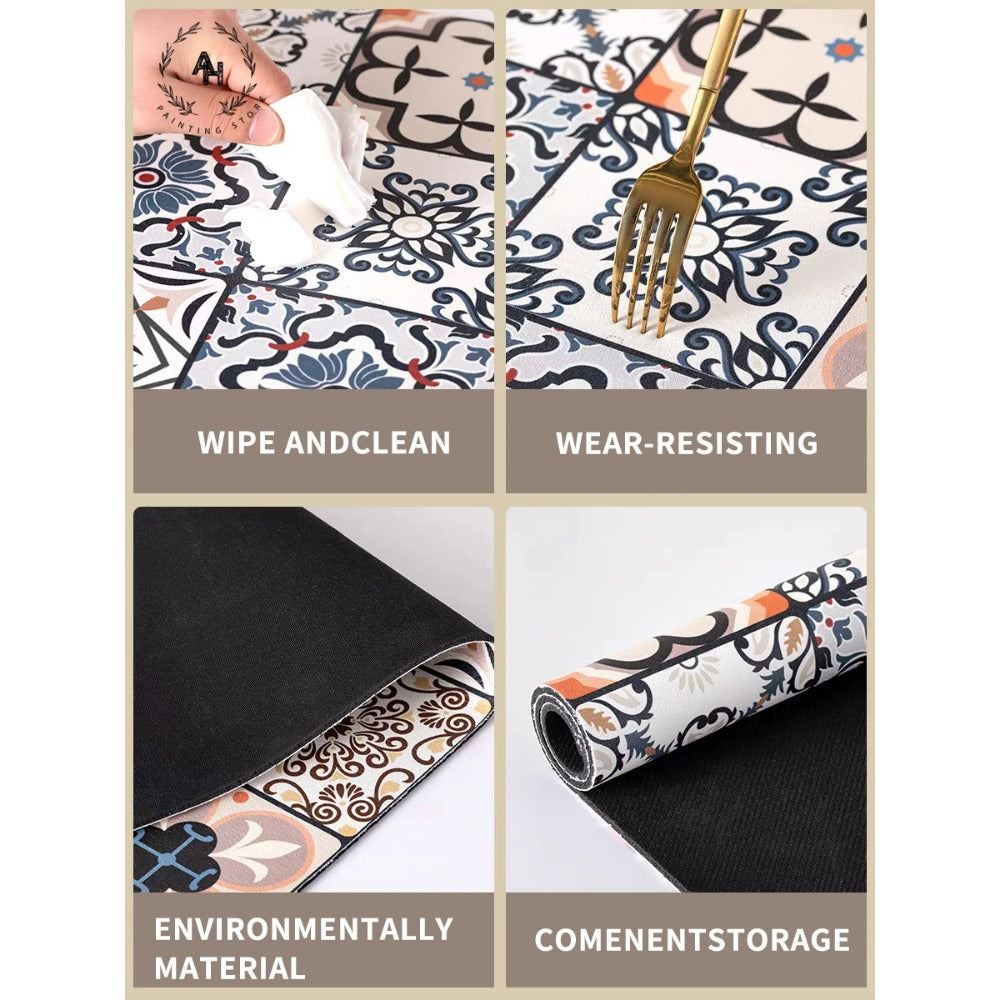 Dish Drying Mat, Printed Rubber Placemat Draining Pad, Non-Slip Super Absorbent Coffee Machine Mat, Dining Table Decorations