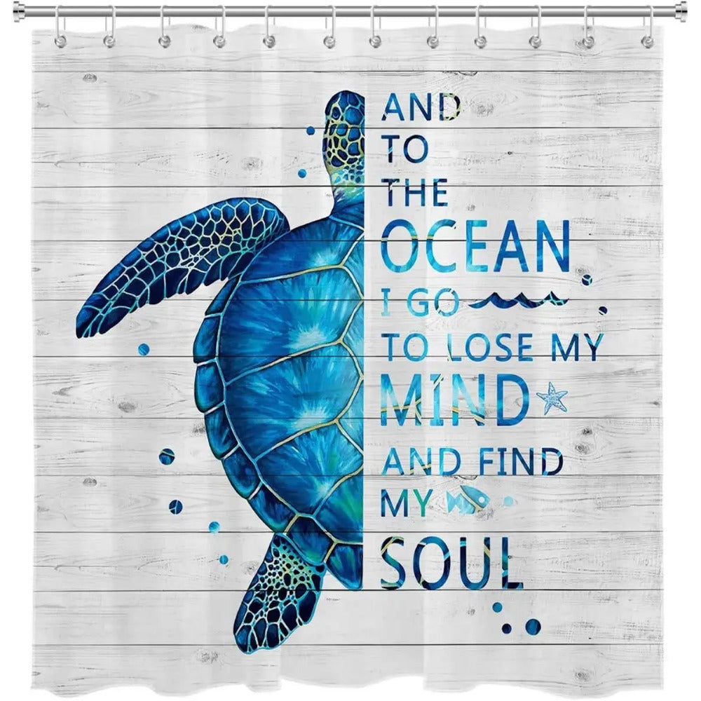 Nautical Green Sea Turtles Beach Theme Fabric Shower Curtain Sets Bathroom Blue Ocean Home Decor with Grommets and Hooks