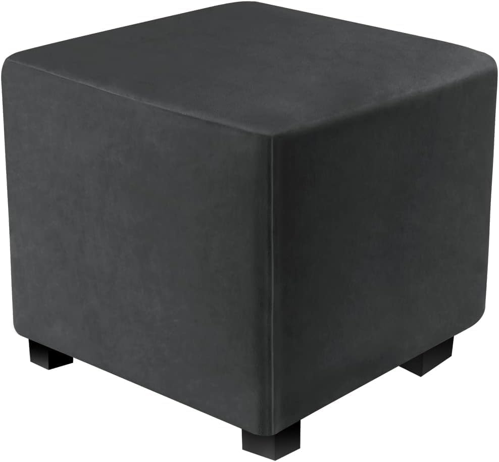DUJUIKE Ottoman Covers Slipcover Square Ottoman Covers Protector for Footrest Foot Stool Furniture Stretch Comfortable Velvet with Elastic Bottom (Length & Width:13-18", Height:15-18", Light Grey)