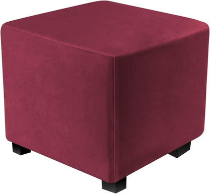 DUJUIKE Ottoman Covers Slipcover Square Ottoman Covers Protector for Footrest Foot Stool Furniture Stretch Comfortable Velvet with Elastic Bottom (Length & Width:13-18", Height:15-18", Light Grey)