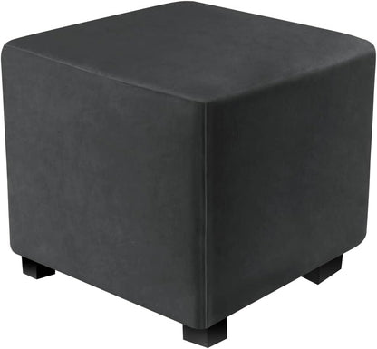 DUJUIKE Ottoman Covers Slipcover Square Ottoman Covers Protector for Footrest Foot Stool Furniture Stretch Comfortable Velvet with Elastic Bottom (Length & Width:13-18", Height:15-18", Light Grey)
