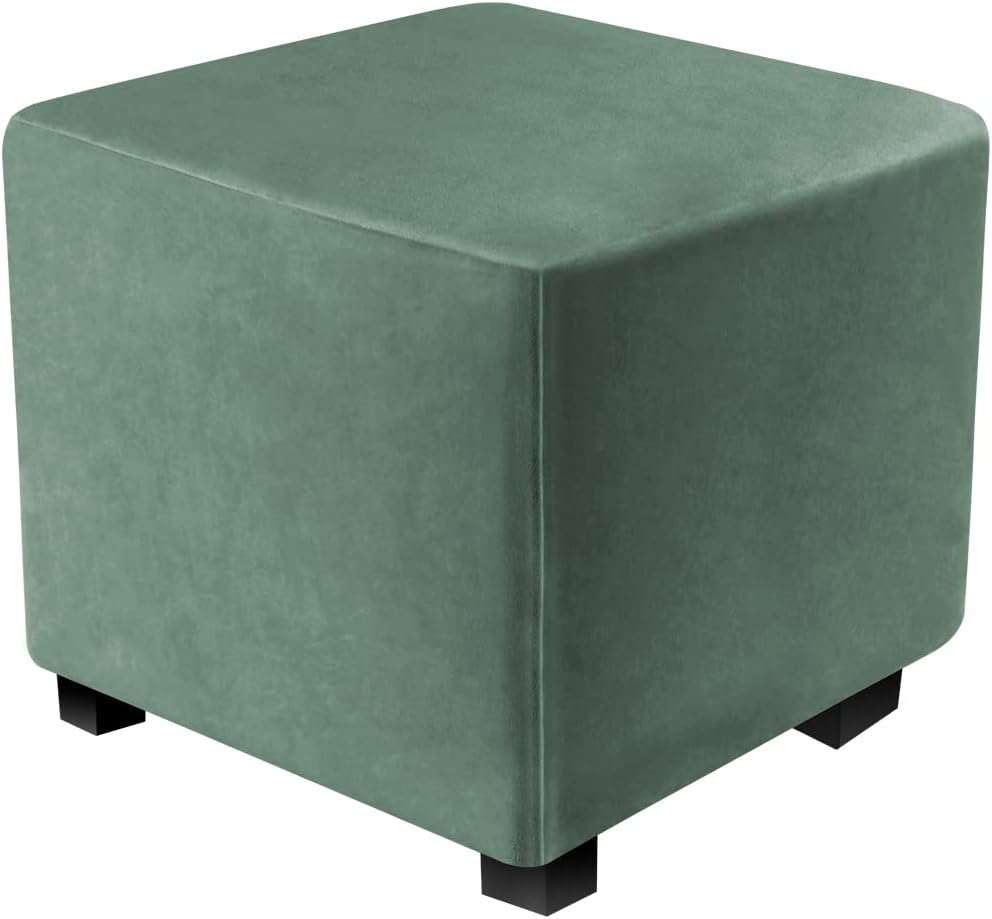 DUJUIKE Ottoman Covers Slipcover Square Ottoman Covers Protector for Footrest Foot Stool Furniture Stretch Comfortable Velvet with Elastic Bottom (Length & Width:13-18", Height:15-18", Light Grey)