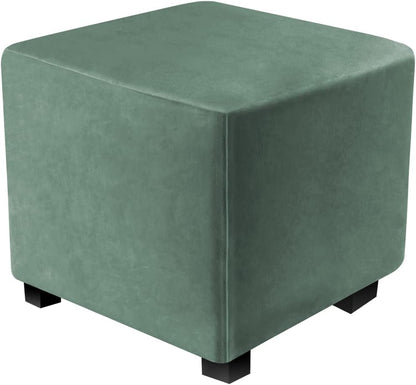DUJUIKE Ottoman Covers Slipcover Square Ottoman Covers Protector for Footrest Foot Stool Furniture Stretch Comfortable Velvet with Elastic Bottom (Length & Width:13-18", Height:15-18", Light Grey)
