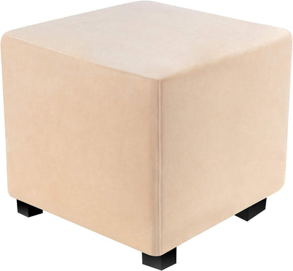 DUJUIKE Ottoman Covers Slipcover Square Ottoman Covers Protector for Footrest Foot Stool Furniture Stretch Comfortable Velvet with Elastic Bottom (Length & Width:13-18", Height:15-18", Light Grey)