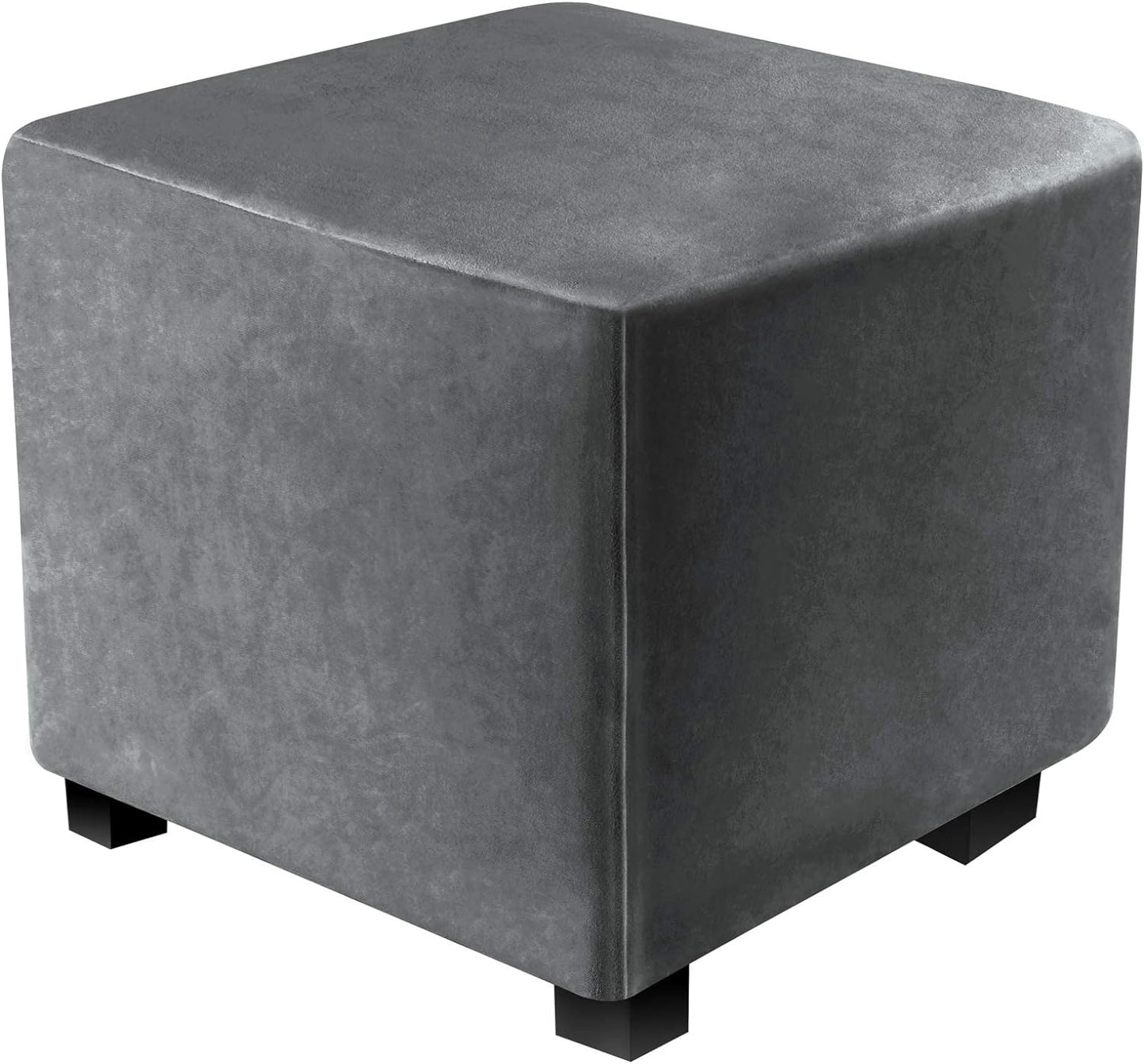 DUJUIKE Ottoman Covers Slipcover Square Ottoman Covers Protector for Footrest Foot Stool Furniture Stretch Comfortable Velvet with Elastic Bottom (Length & Width:13-18", Height:15-18", Light Grey)