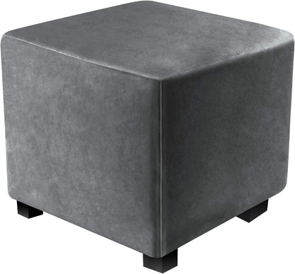 DUJUIKE Ottoman Covers Slipcover Square Ottoman Covers Protector for Footrest Foot Stool Furniture Stretch Comfortable Velvet with Elastic Bottom (Length & Width:13-18", Height:15-18", Light Grey)