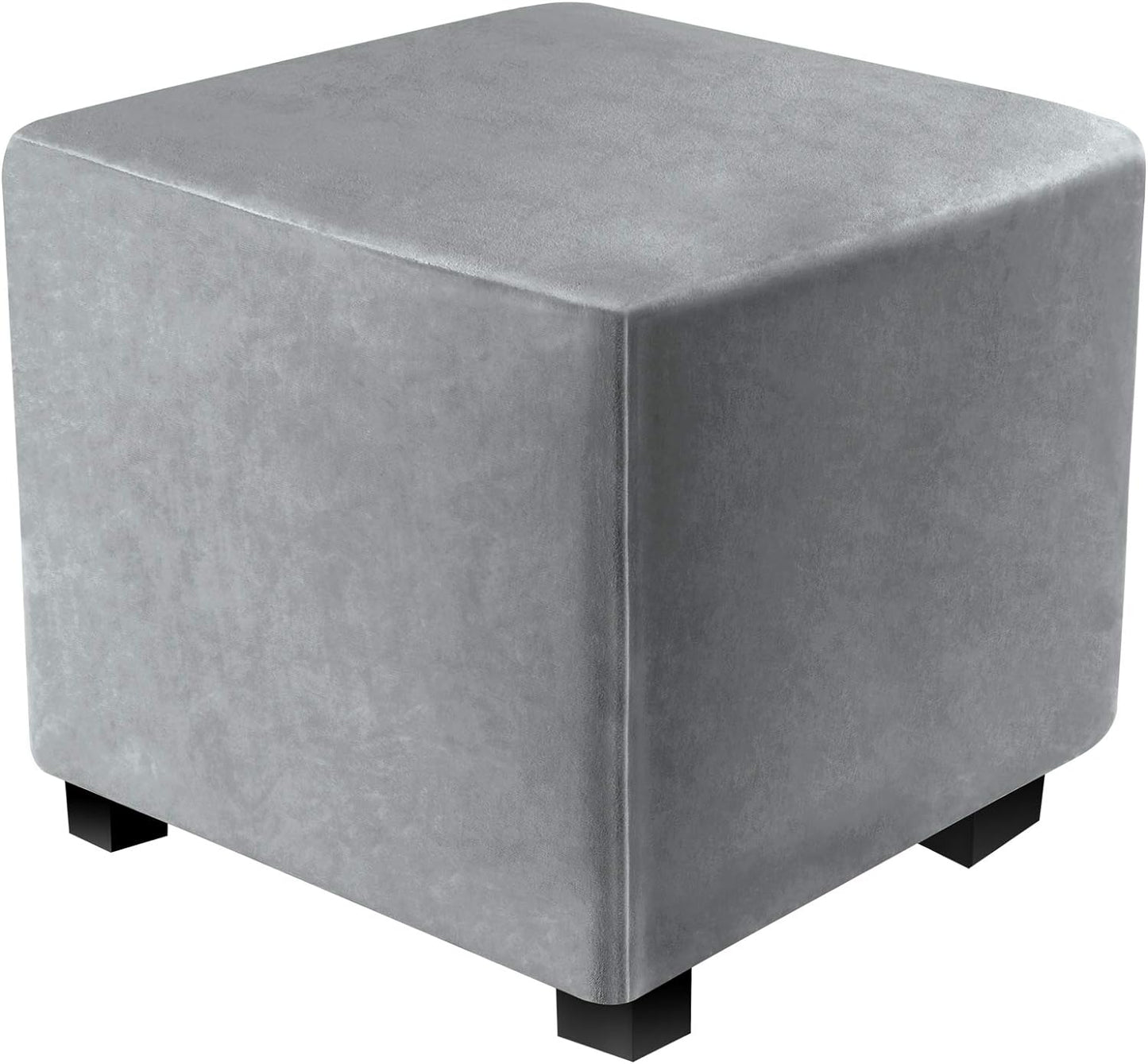 DUJUIKE Ottoman Covers Slipcover Square Ottoman Covers Protector for Footrest Foot Stool Furniture Stretch Comfortable Velvet with Elastic Bottom (Length & Width:13-18", Height:15-18", Light Grey)
