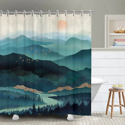 Misty Forest Woodland Shower Curtains Nature Shower Curtain Fall Shower Curtain Waterproof Polyester Fabric Home Decor with Hook