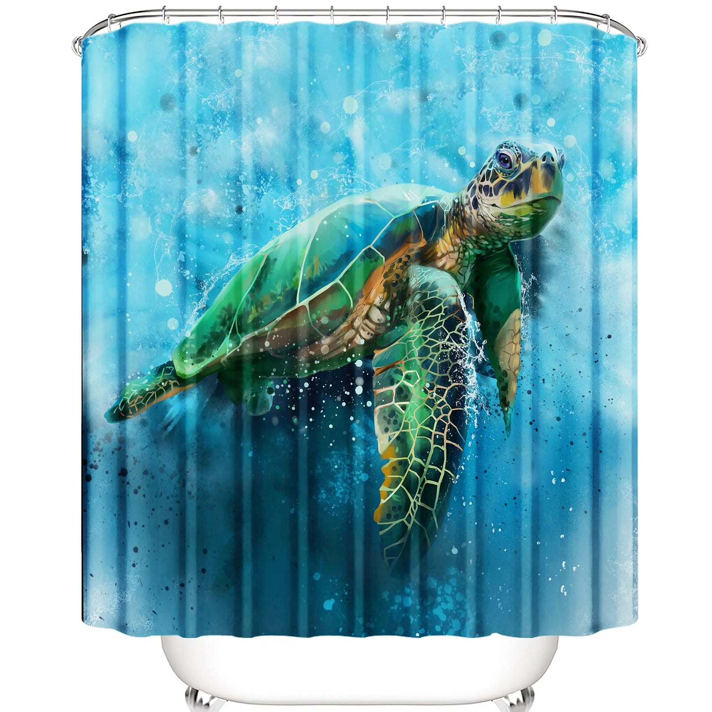 Nautical Green Sea Turtles Beach Theme Fabric Shower Curtain Sets Bathroom Blue Ocean Home Decor with Grommets and Hooks