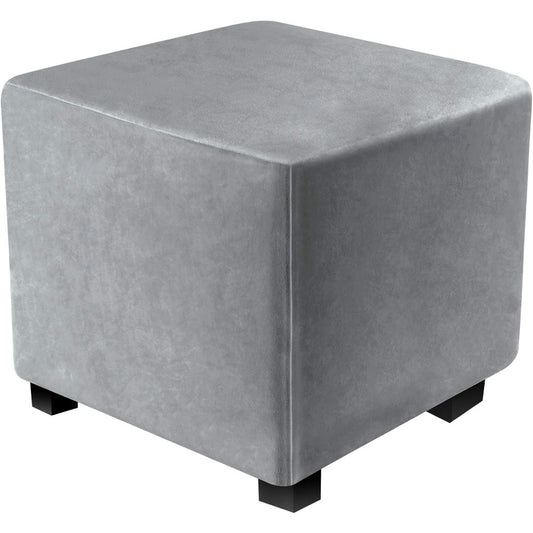 DUJUIKE Ottoman Covers Slipcover Square Ottoman Covers Protector for Footrest Foot Stool Furniture Stretch Comfortable Velvet with Elastic Bottom (Length & Width:13-18", Height:15-18", Light Grey)